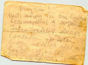Letter thrown from a train by a deportee